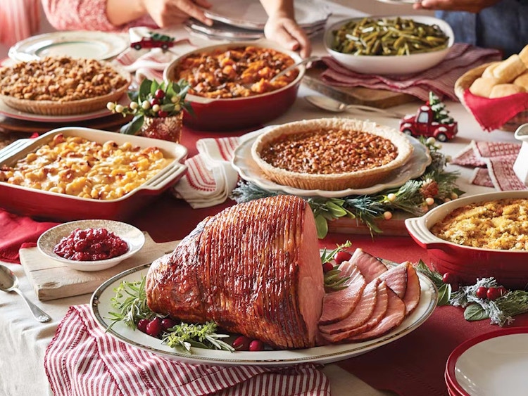cracker barrel holiday ham feast on table