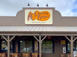 The entrance to a Cracker Barrel restaurant.