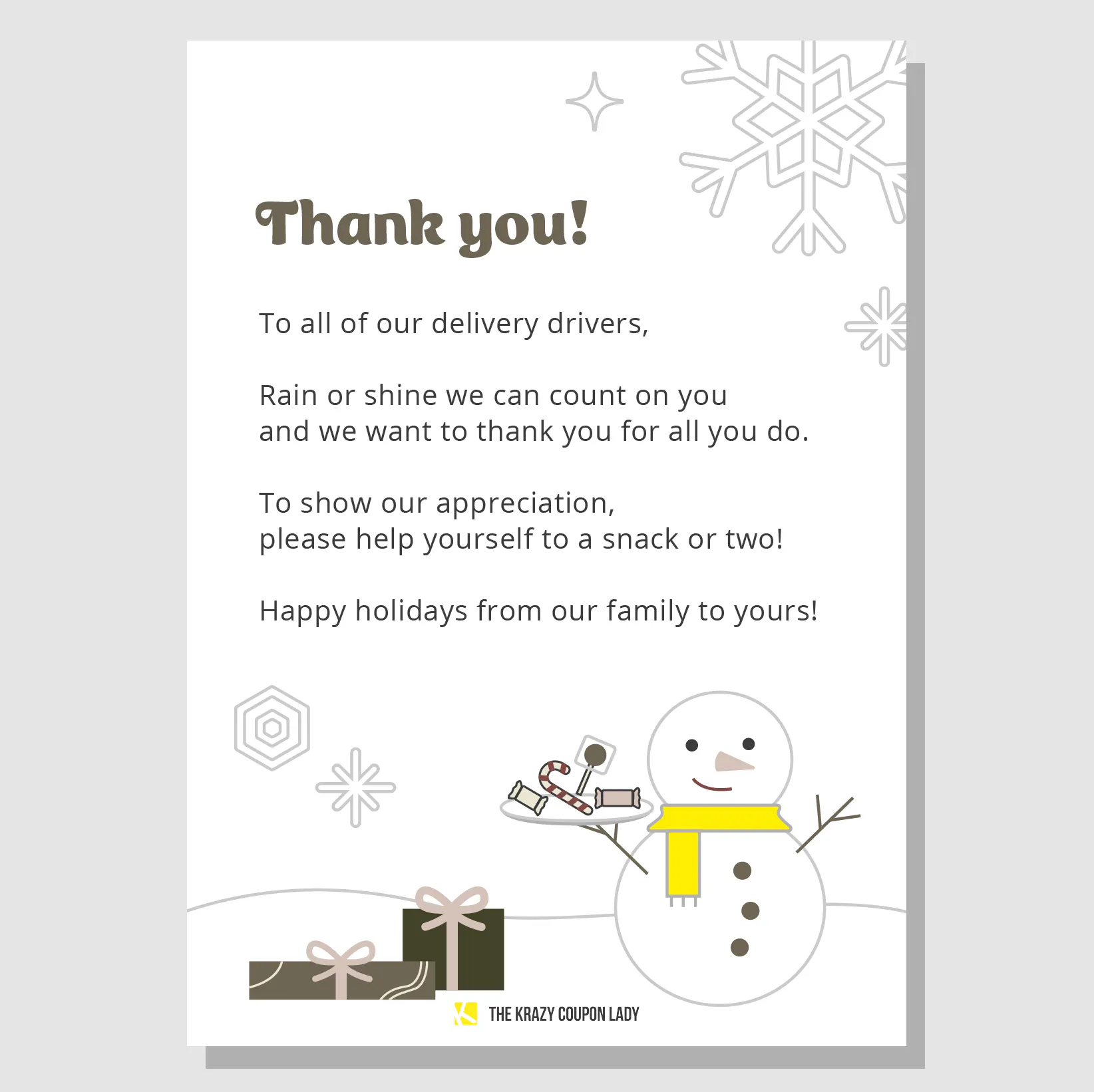 Thank You Delivery Drivers Free Printable Signs - The Krazy Coupon Lady