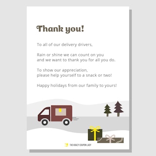 free delivery driver thank you note printable with truck
