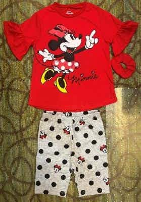 Red Minnie Mouse clothing set included in the Disney clothes recall