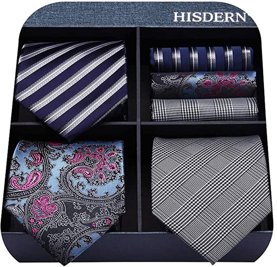A HISDERN Men's Ties and Pocket Square Set Classic