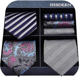 A HISDERN Men's Ties and Pocket Square Set Classic