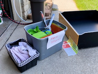 A box of free stuff at a garage sale