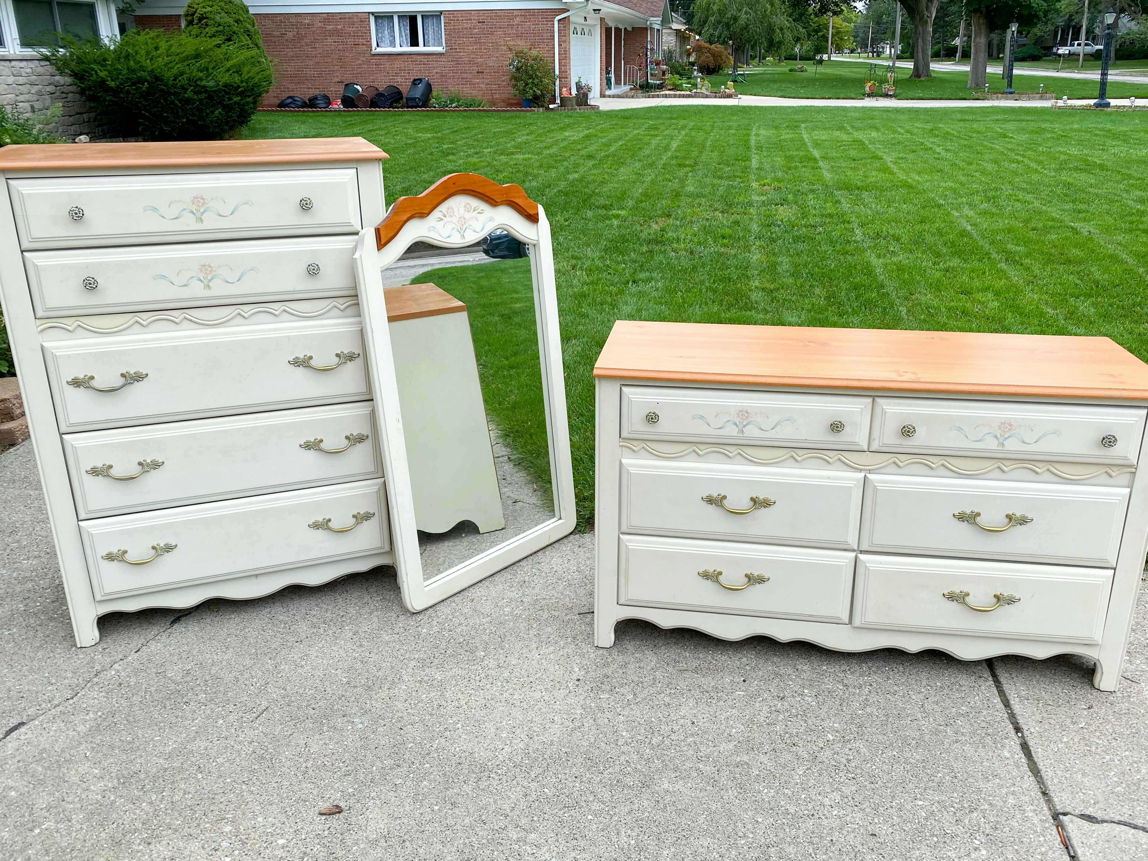 Some furniture for sale at a garage sale