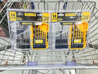2 14-Piece Dewalt Drill Bit Sets sitting in a cart