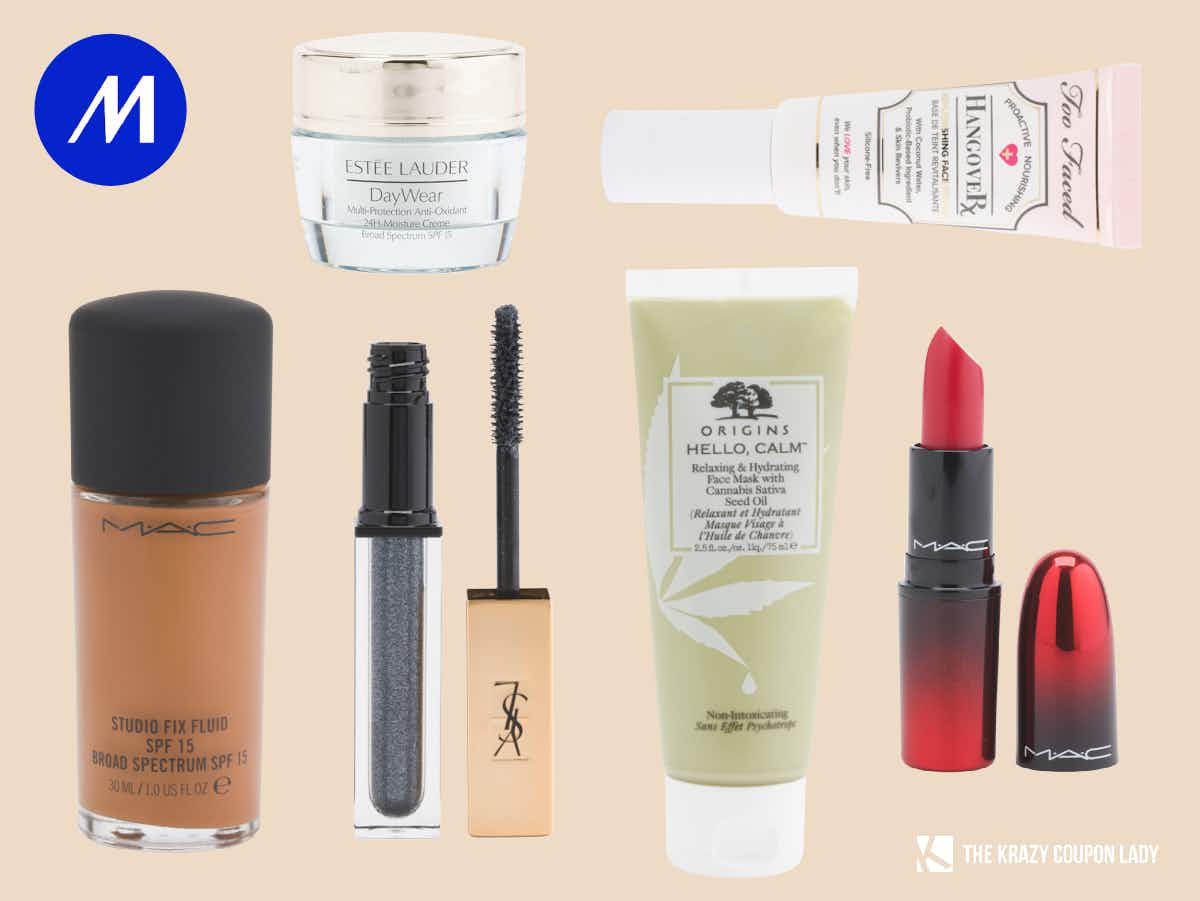 a collage of Marshalls online designer beauty items you can buy for less on Marshalls.com