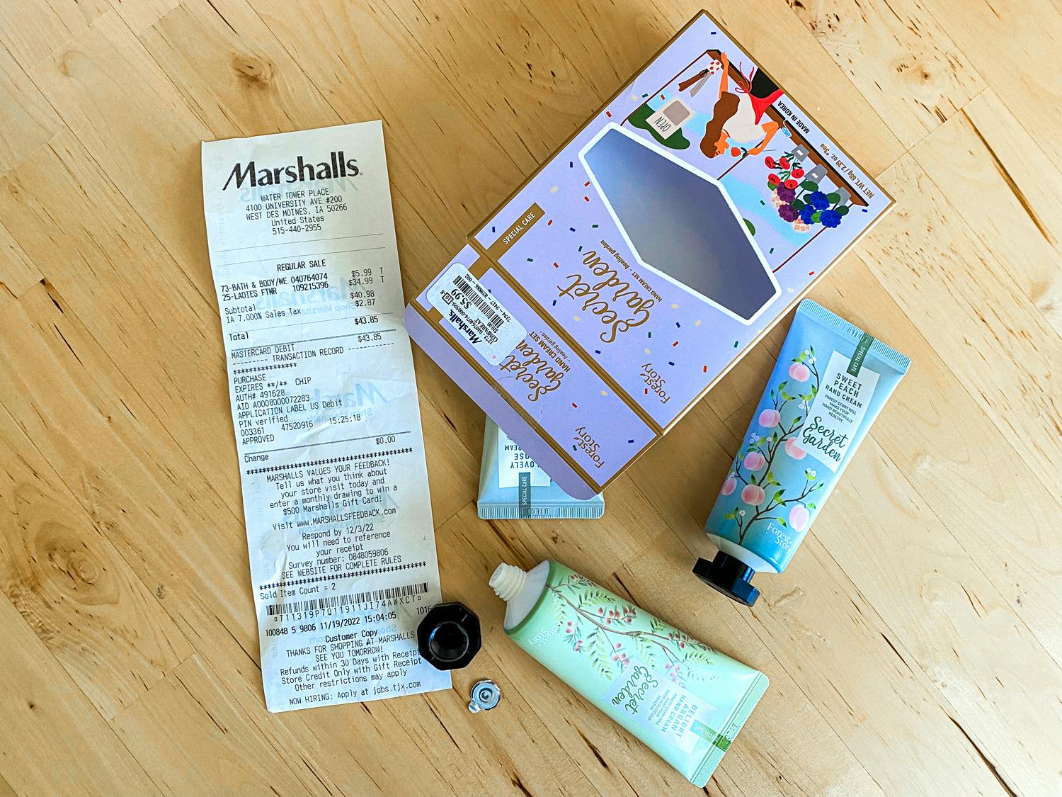 marshalls receipt and opened beauty product