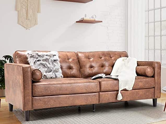 contemporary brown leather couch