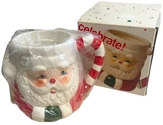 vintage santa mugs - A Vintage Hand-Painted Santa Mug and its box on a white background