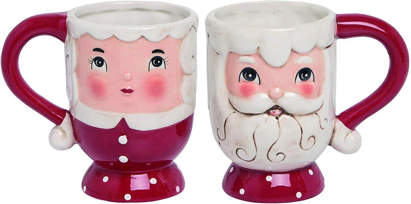 vintage santa mugs - A Santa and Mrs. Claus Ceramic Mug Set on a white background