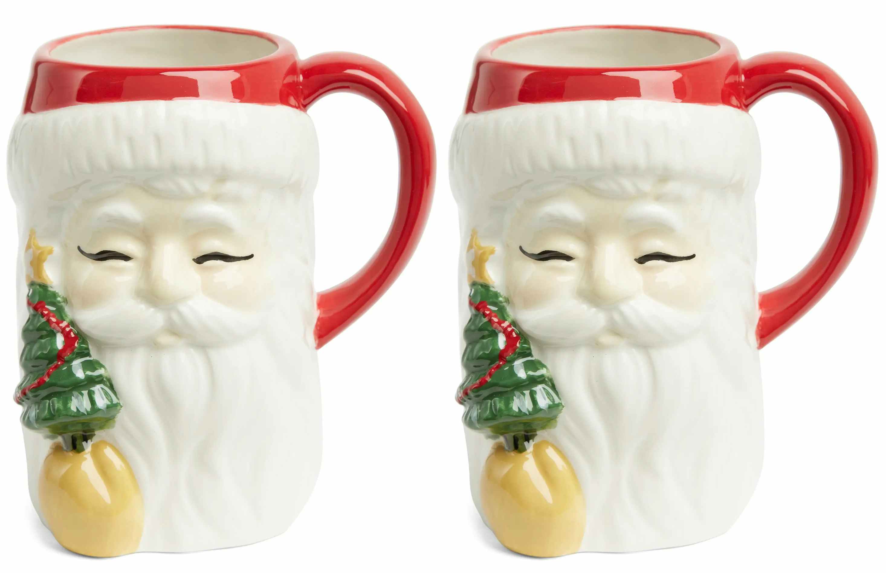 vintage santa mugs - Two Tall Holiday Vintage Santa Mugs on a white background