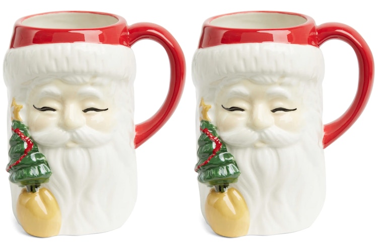 vintage santa mugs - Two Tall Holiday Vintage Santa Mugs on a white background