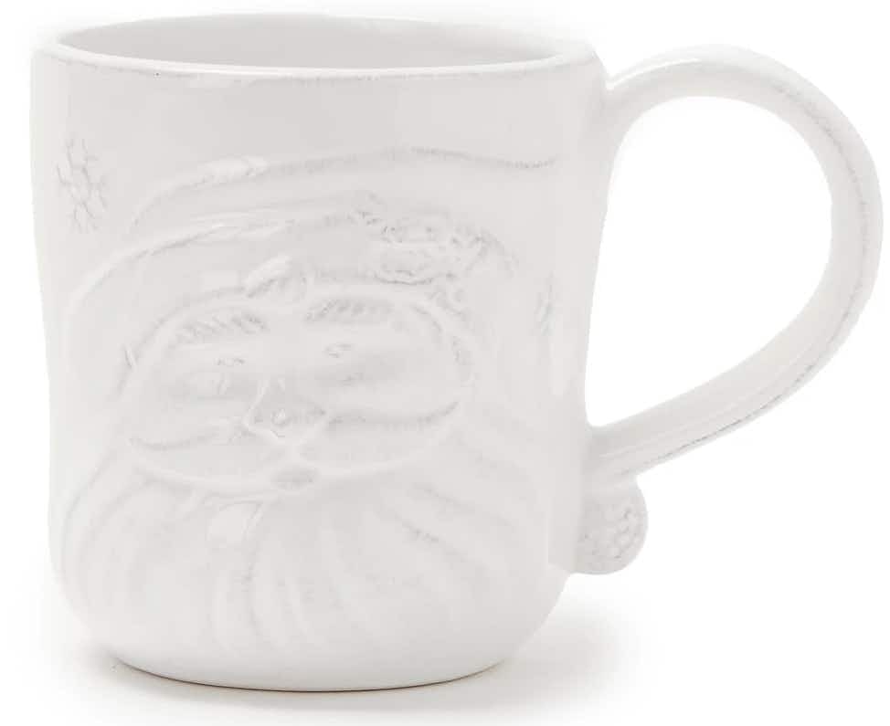 vintage santa mugs - A White Embossed Santa Face Mug on a white background