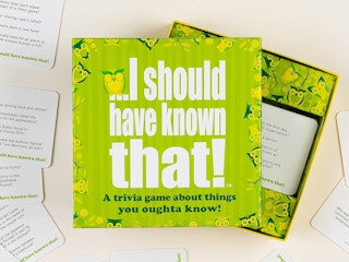 An I Should Have Known That card game on a table