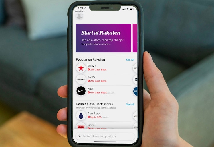 Someone looking at the Rakuten app on their phone