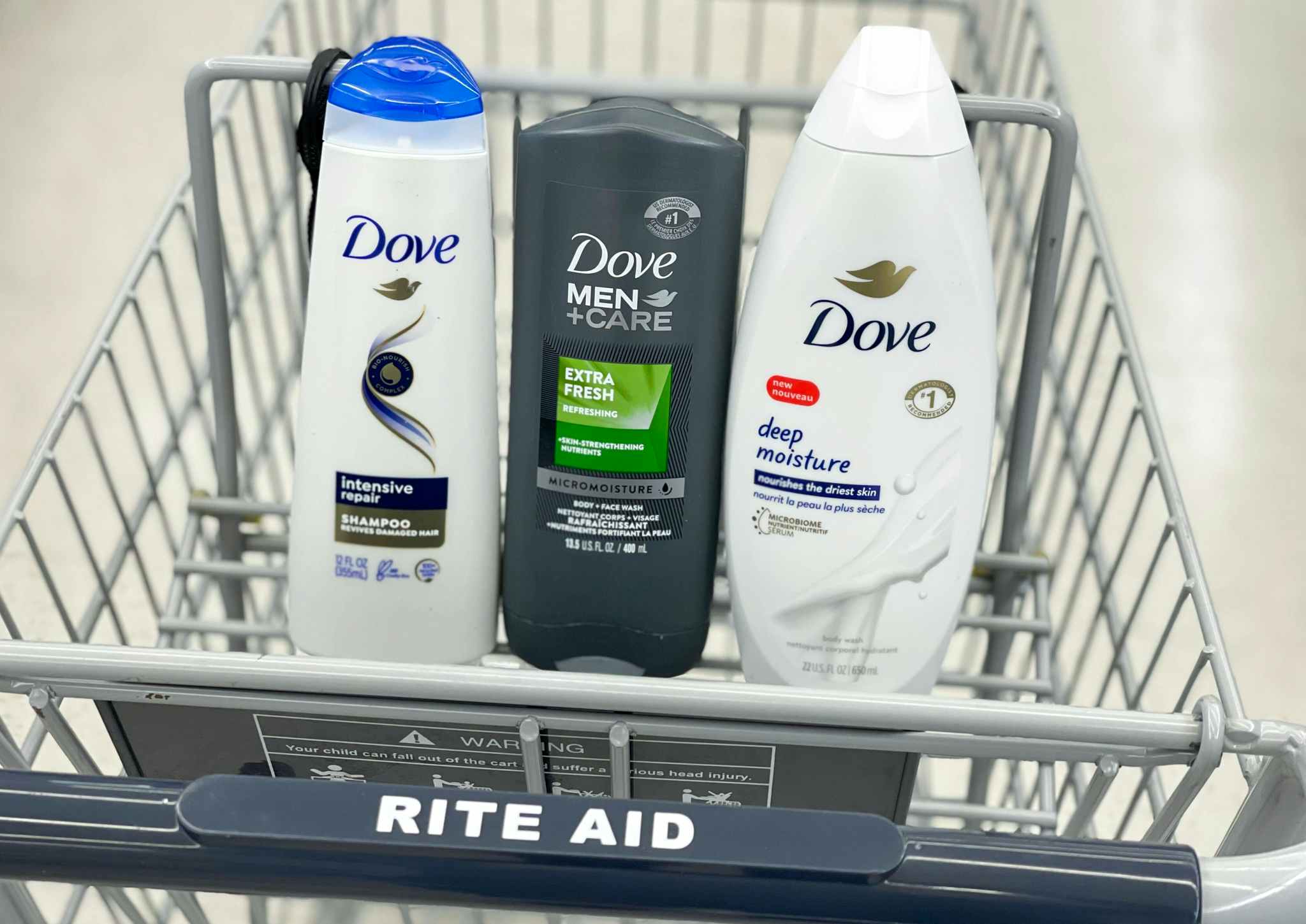 dove shampoo and body wash in rite aid cart