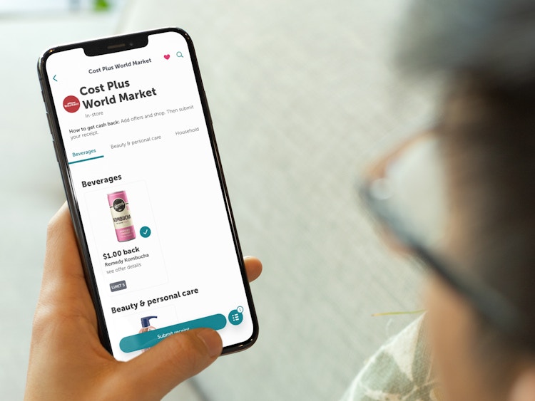 person submitting receipt for world market kombucha on ibotta app