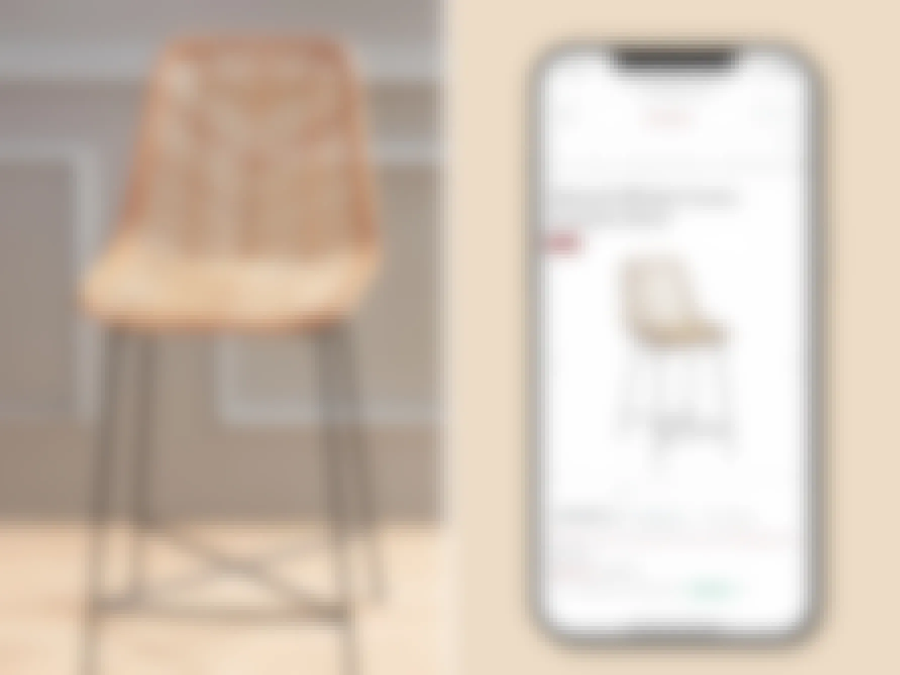 world market wicker stool and phone screenshot for price matching