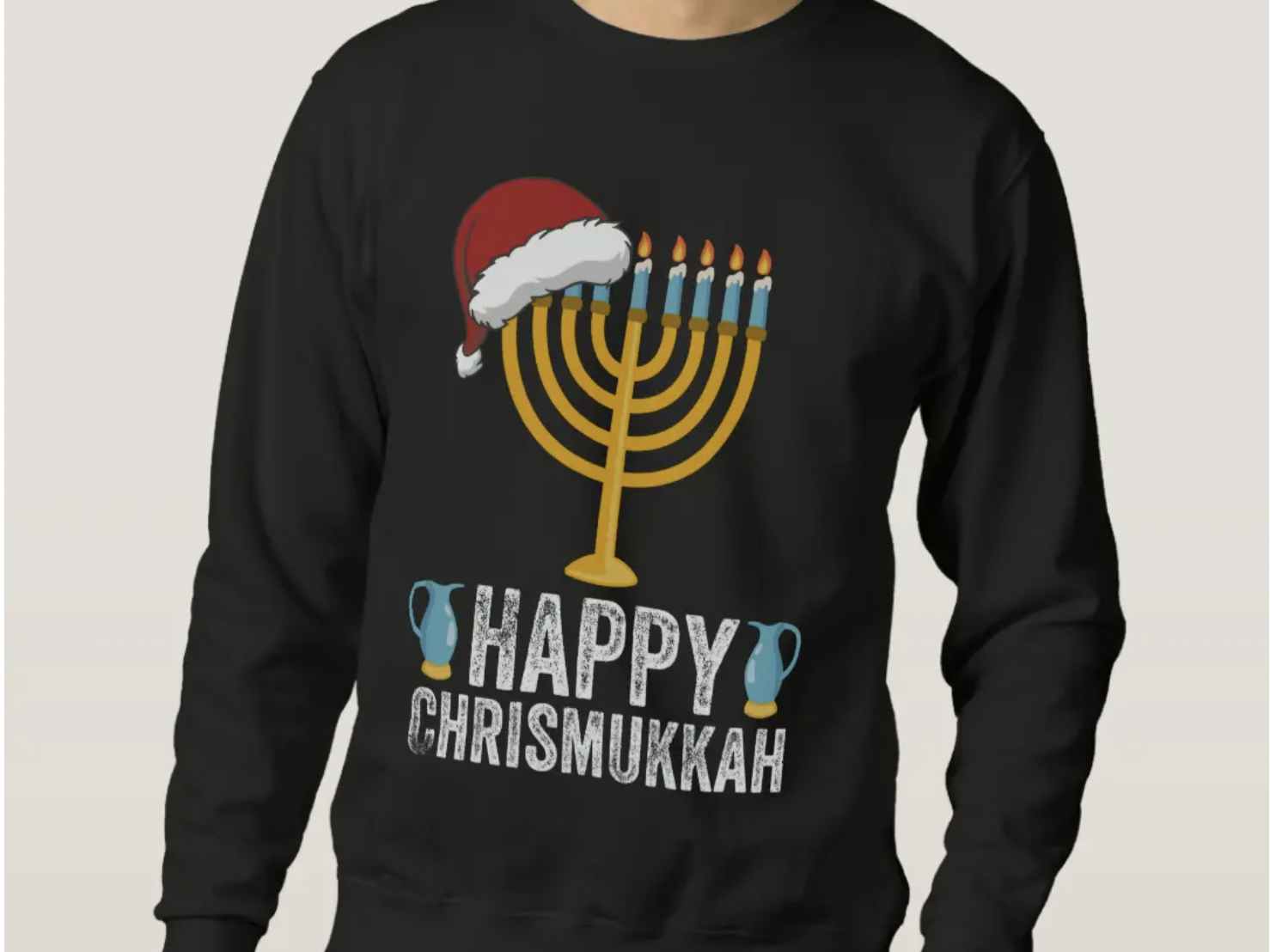 Sweater that says, "Happy Chrismukkah