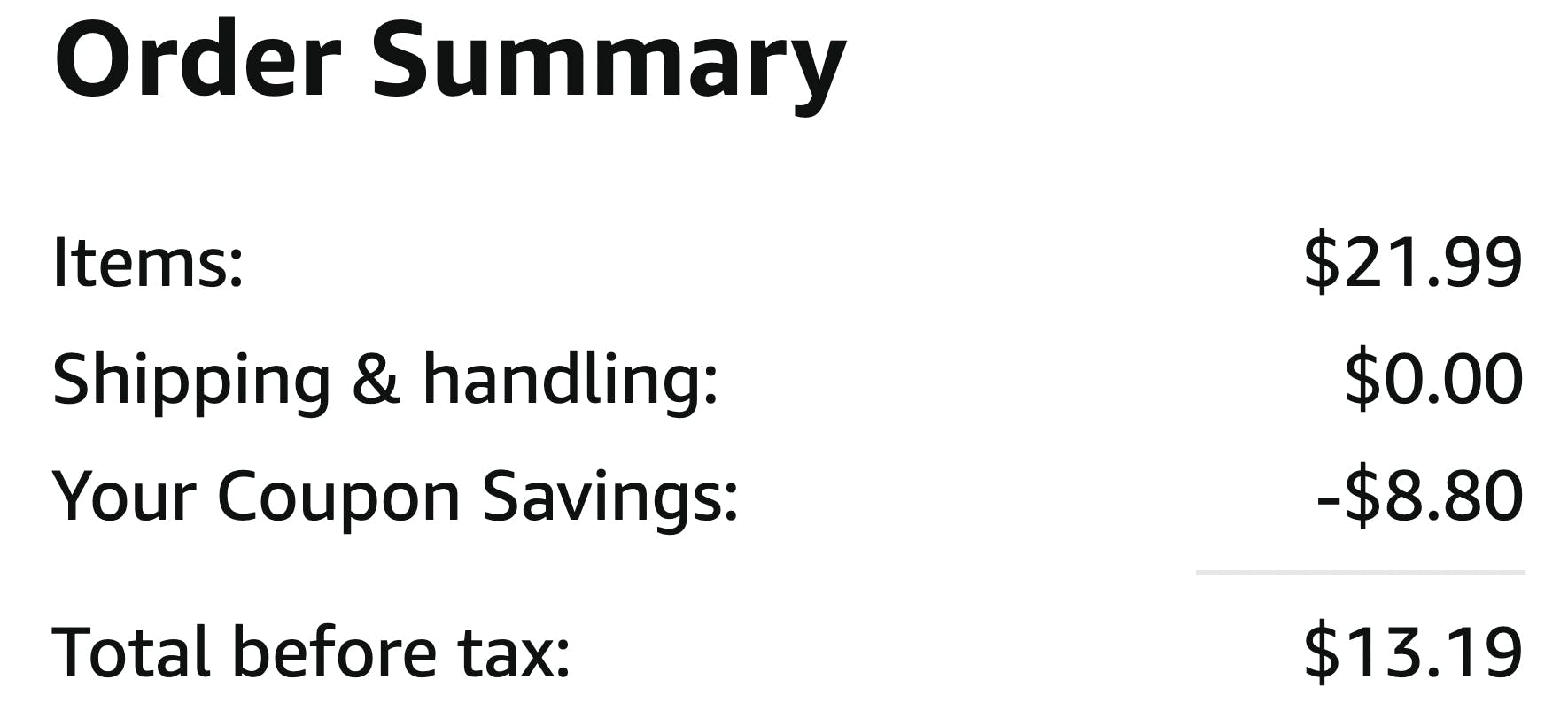 amazon order summary showing savings and total