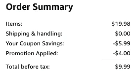 screenshot showing coupon and final price