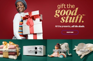 the marshalls online gift page showing gifts for her, gifts for him, gifts for kids, and home gifts
