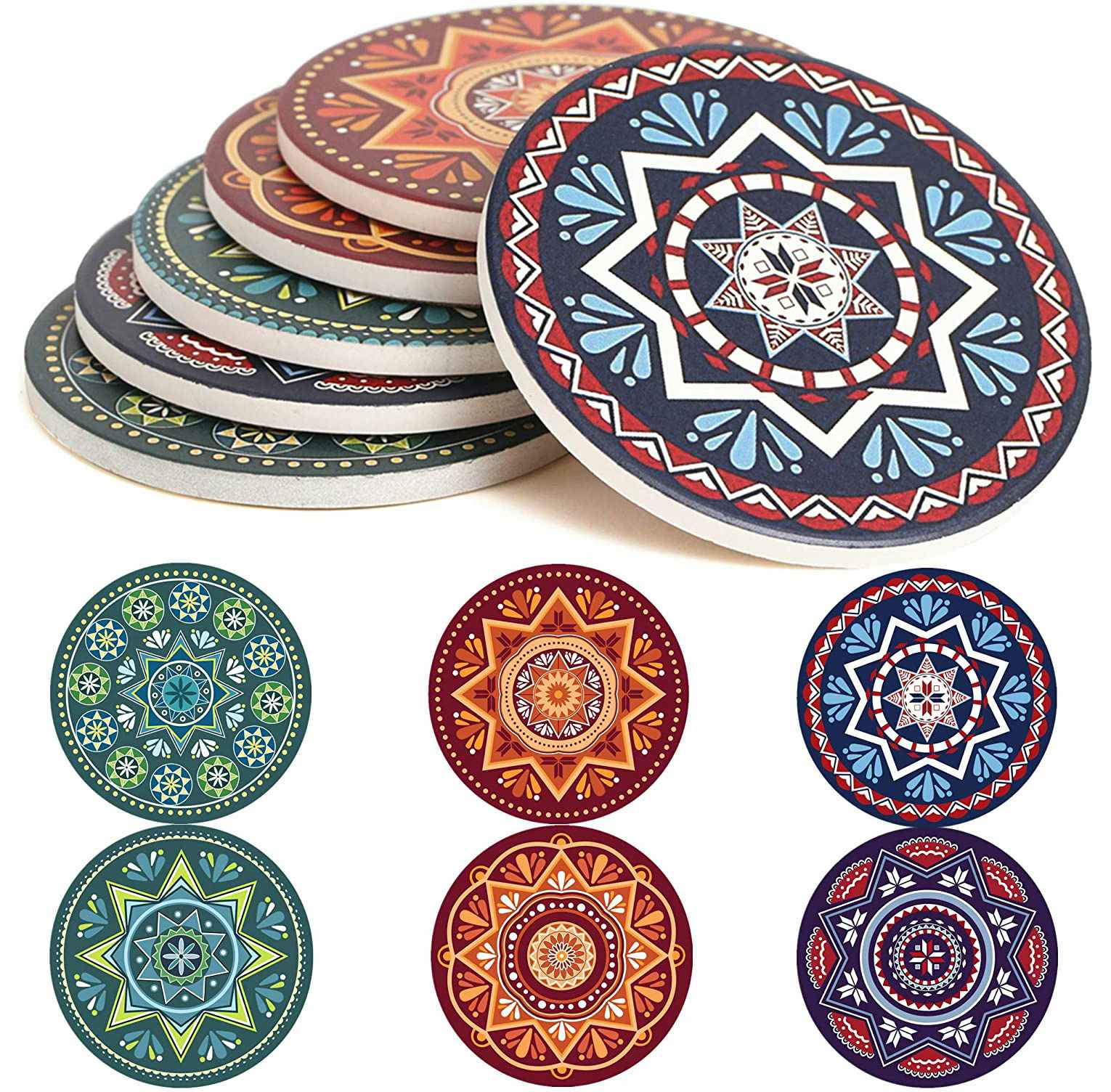 secret santa gifts - a stack of coasters with cool designs on them.