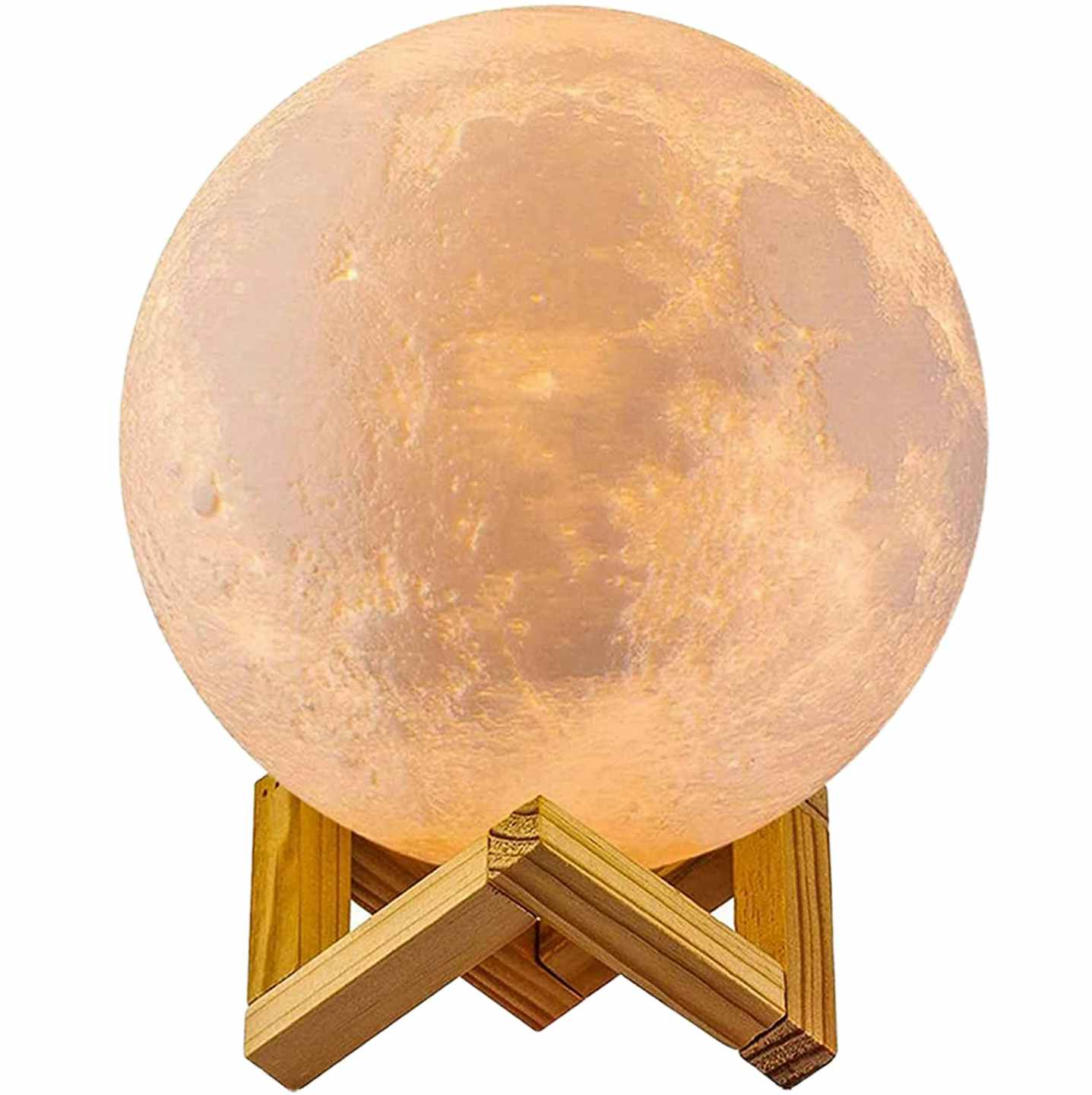 secret santa gifts - a glowing moon lamp on a wooden stand
