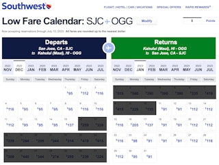 Hawaii black out dates calendar.