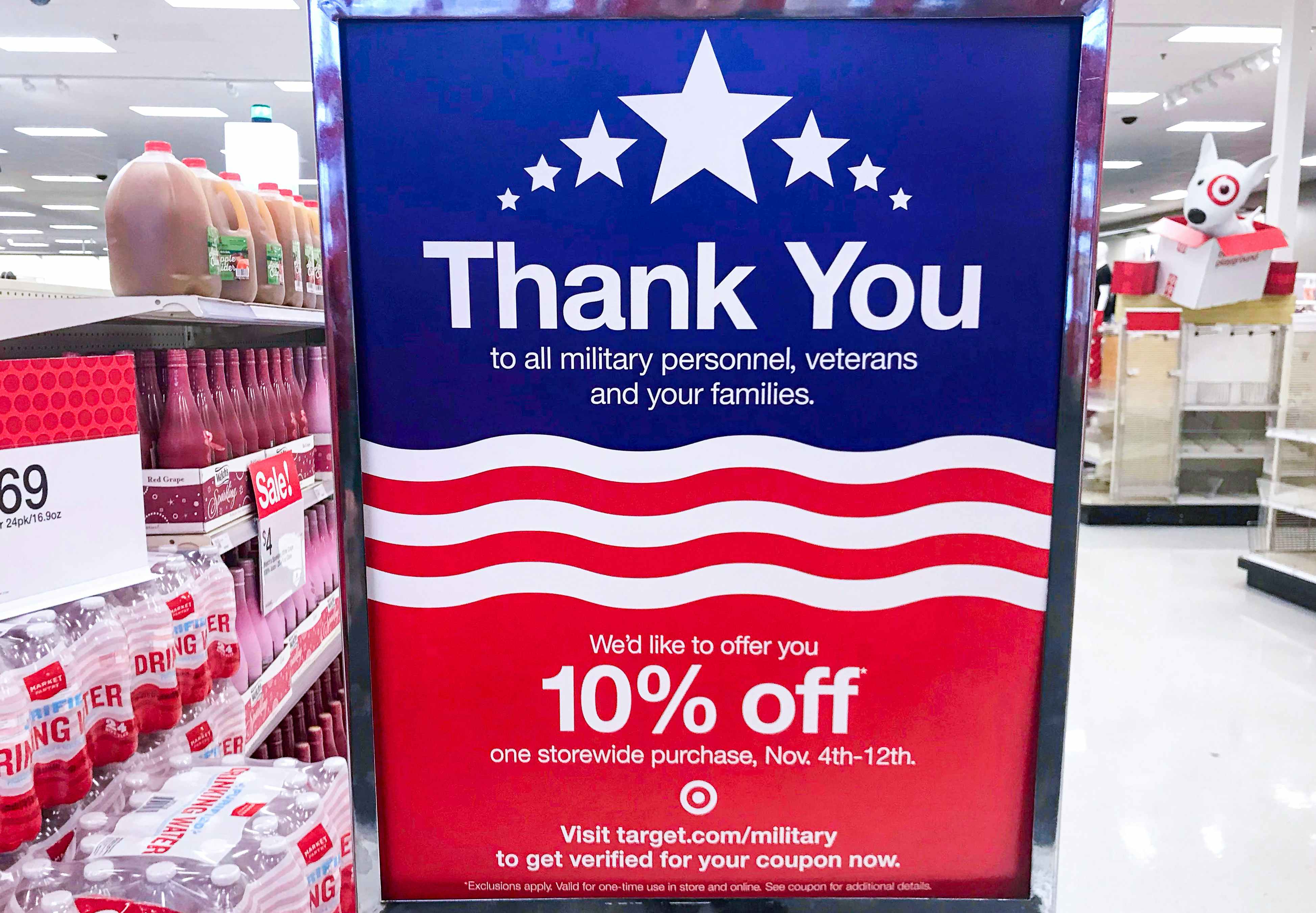 a military discount sign at target