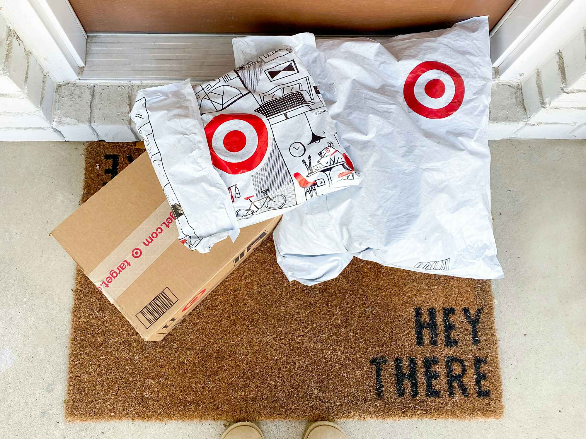 target boxes and packages outside of someone's front door