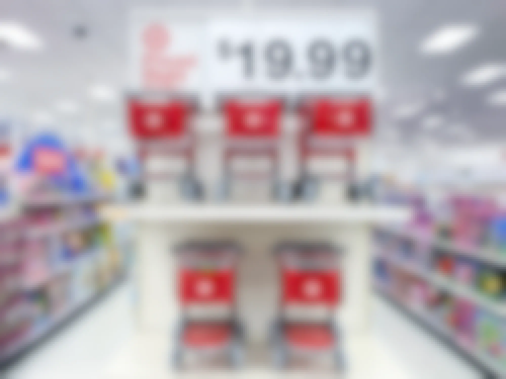target toy shopping carts on store shelves with $19.99 price sign