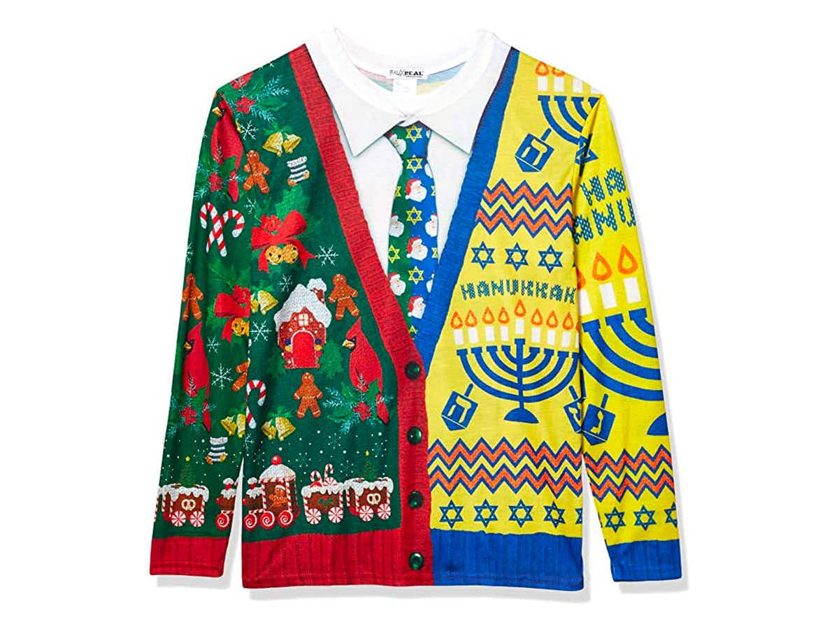 Photo realistic Christmas/Hanukkah sweater on Amazon