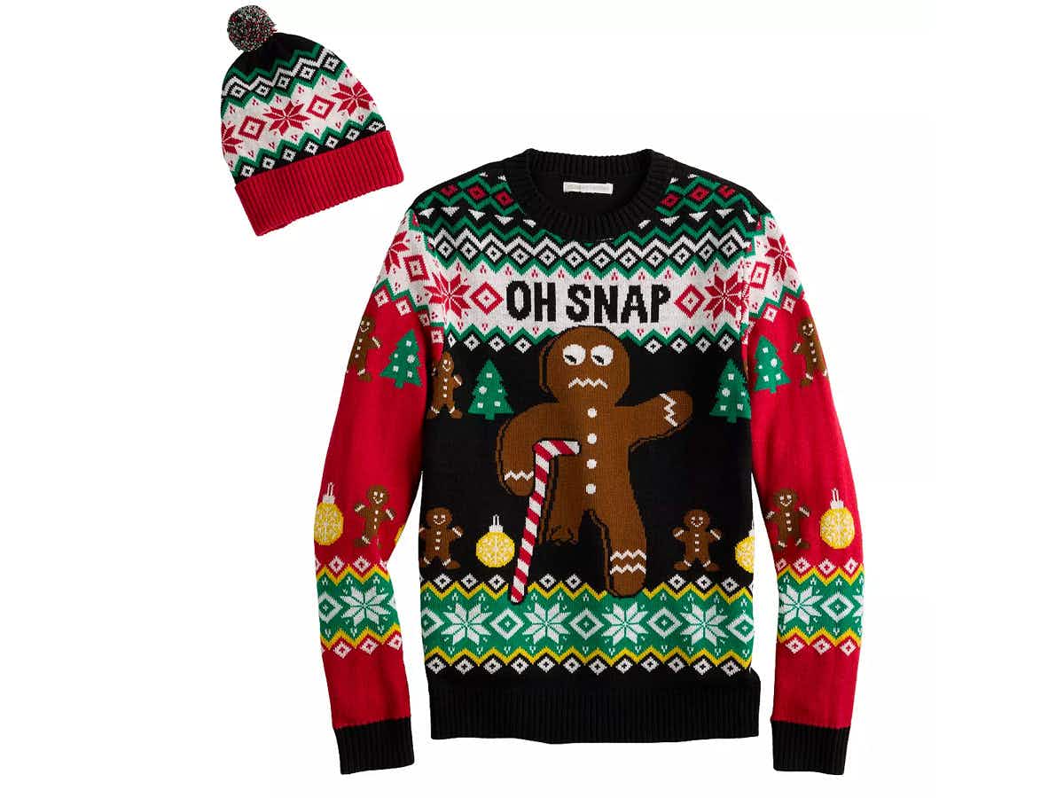 Holiday sweater that comes with a hat from Kohl's