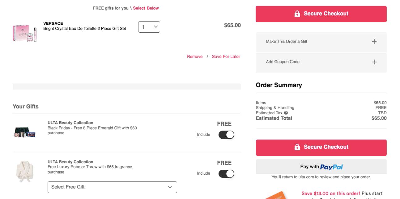 ulta cart screen shot free gifts image
