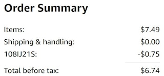 An Amazon order summary ending in $6.74.