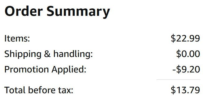 An Amazon order summary ending in $13.79.