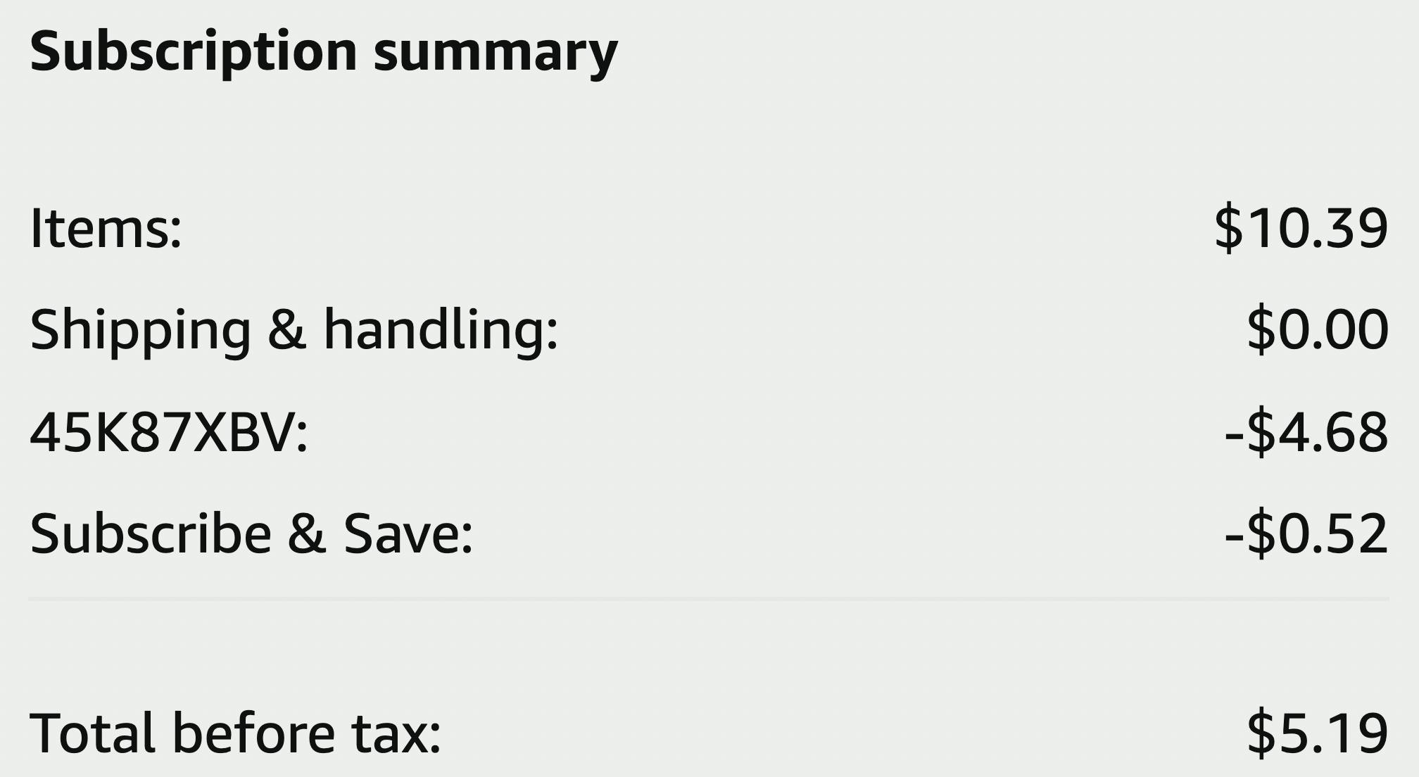 amazon order summary showing savings and total