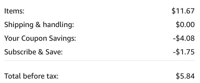 An Amazon subscription cart screenshot ending in $5.84