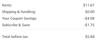 An Amazon subscription cart screenshot ending in $5.84