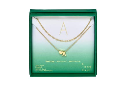 14K Gold Dipped Initial with Heart Chain Necklace