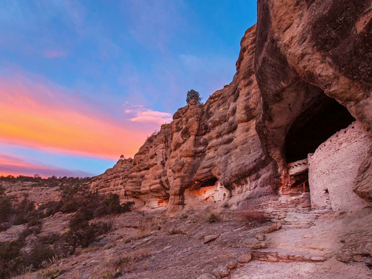 gila cliff dwellings national monument in albuquerque new mexico at dusk
