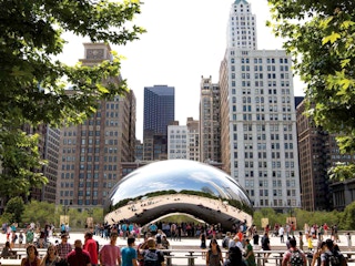 cloud gate sculpture in millenium park in chicago illinois