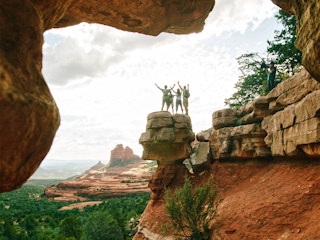 people hiking in sedona national park in phoenix arizona
