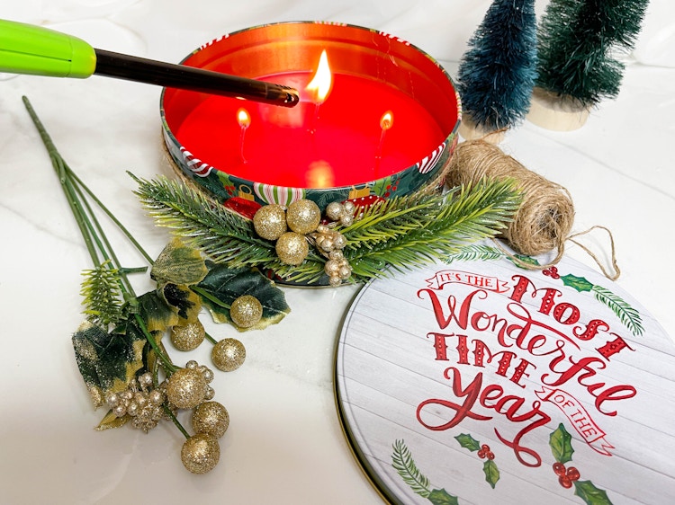 a diy candle being lit 