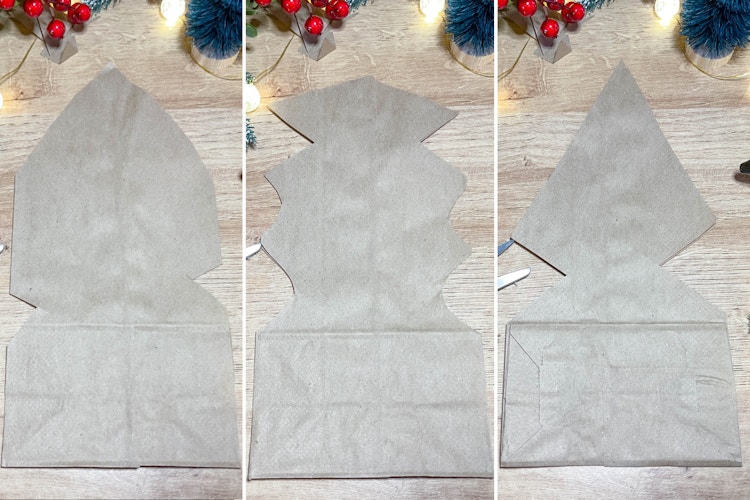 three paper bag images cut in a pattern 