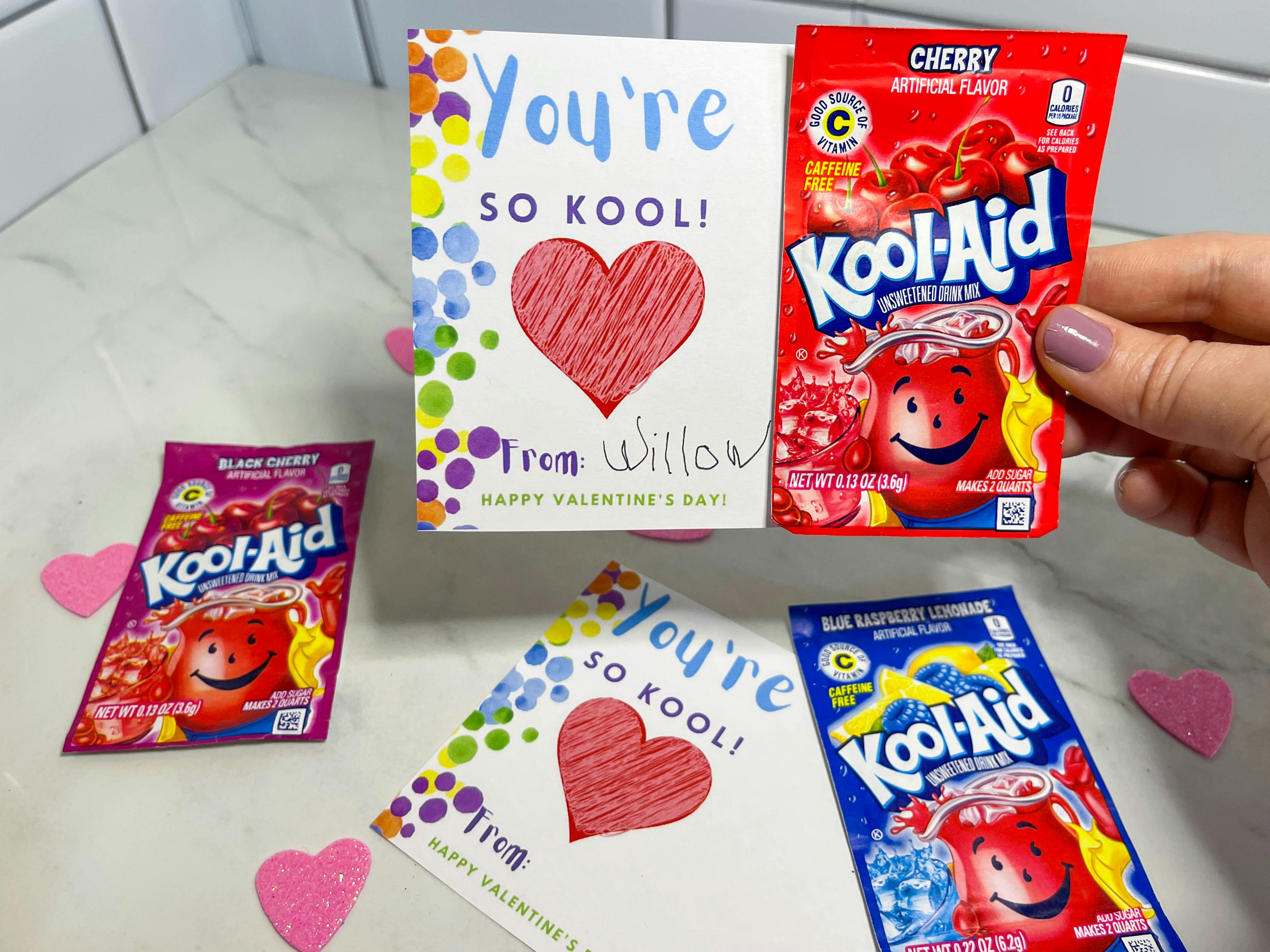 diy valentine made with a kool aid package 