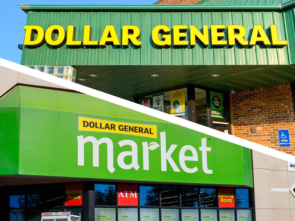 A Dollar General storefront and a Dollar General Market storefront