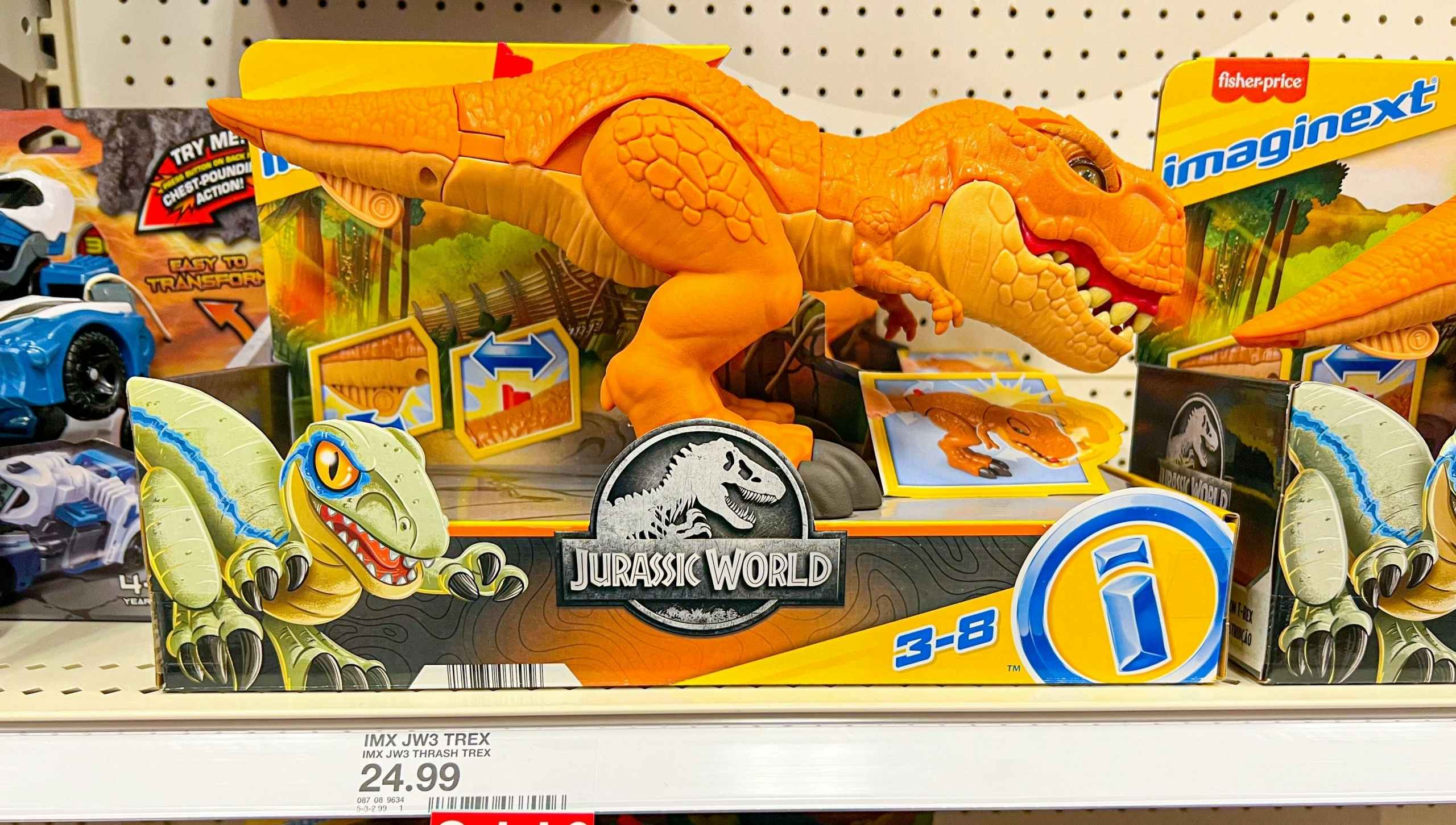 fisher-price jurassic world t-rex on a target shelf